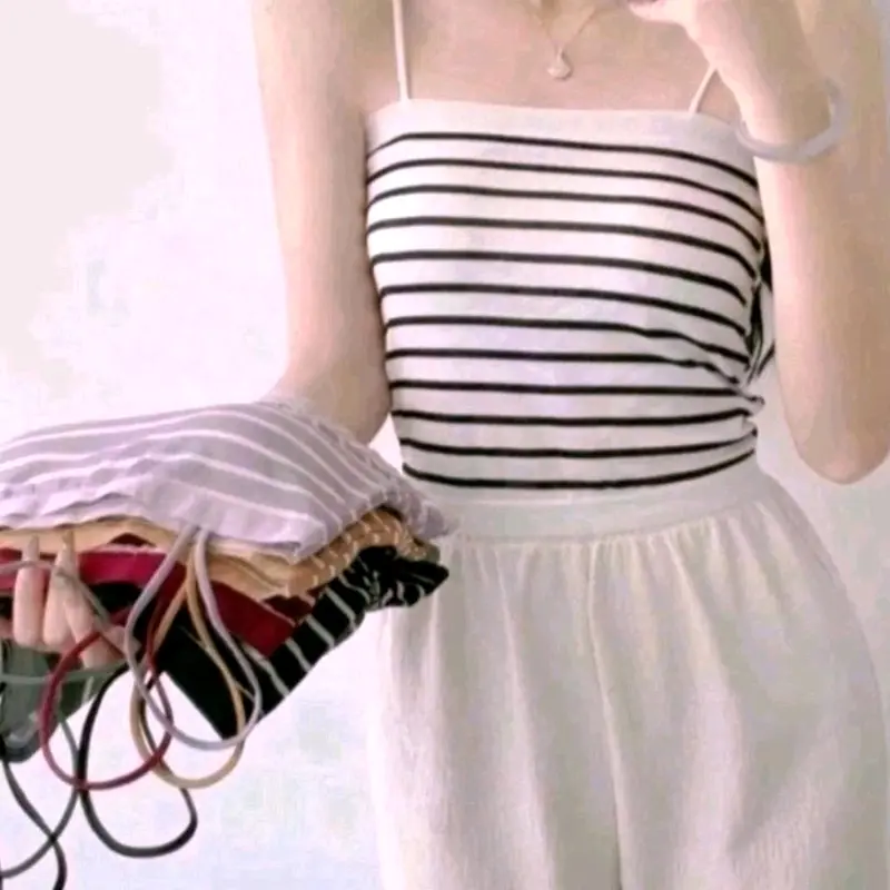 Tanktop Motif Salur With Cup BH Singlet Wanita Tanpa Kawat Cantik Murah FS 6