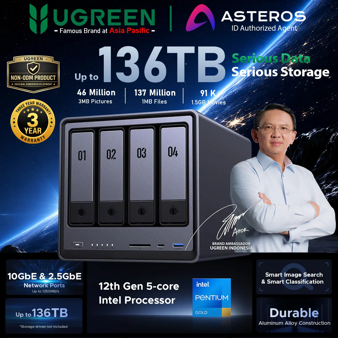 UGREEN NAS DXP4800 Plus 4-Bay 136TB 10GbE Network Attached Storage Intel Pentium Gold 8505 5-Core CPU