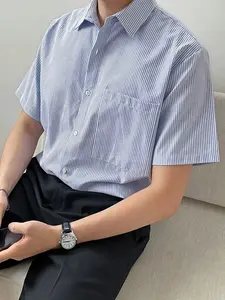Kemeja Pria Garis Stripe Lengan Pendek Simple Perfect Bahan Katun Best Seller Premium