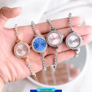 Jam Tangan Serut Mewah Gelang Serut Wanita Analog Quartz Adjustable Anti Air Rantai Stainless Steel Diamond Fashion RM242