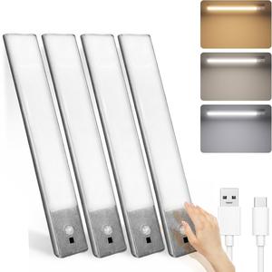 センサーライト 室内用 23/30cm 極薄タイプ USB充電式 高感度人感センサー搭載 3色調節＆無段階調光 クローゼット/玄関/廊下/階段/キッチン対応