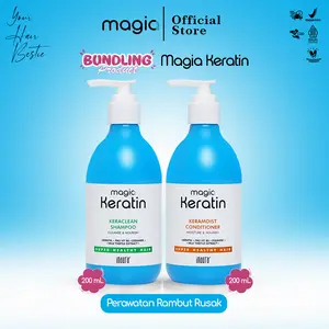 PAKET BUNDLING MAGIA KERATIN (KERACLEAN SHAMPOO 200ML+ KERAMOIST CONDITIONER 200ML) Ceramide Membersihkan Perawatan Sampo