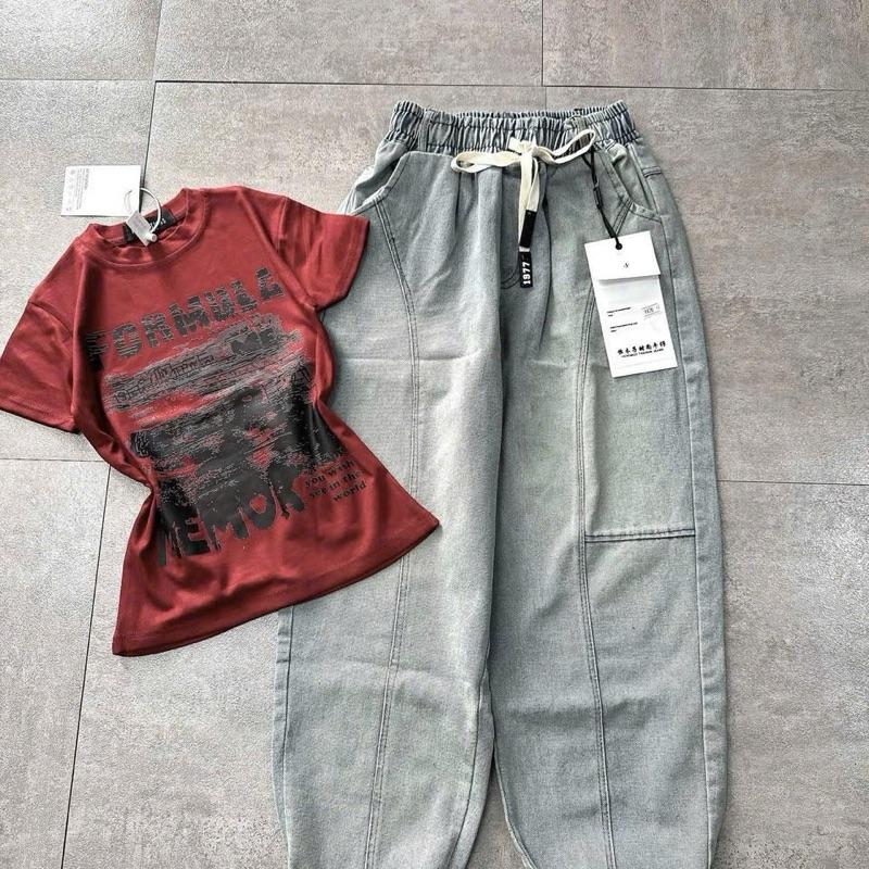 Set bộ áo thun babytee in hình mix quần baggy chun phối mí - formula