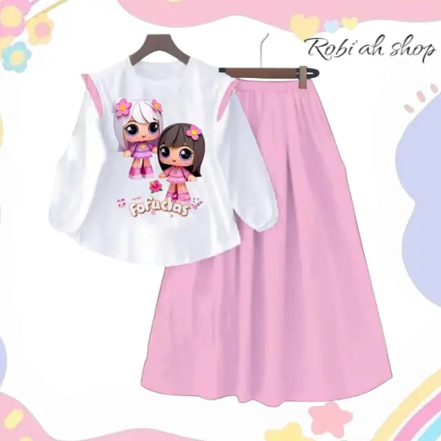Setelan baju rok cargo Motif Gadis cantik fashion muslim anak setelan  crinkle  anak  perempuan 2