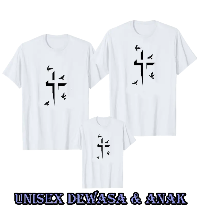 Kaos Baju Keluarga Rohani Natal Salib Kaos Gereja Anak Anak Baju Dewasa Unisex Lengan Pendek 0
