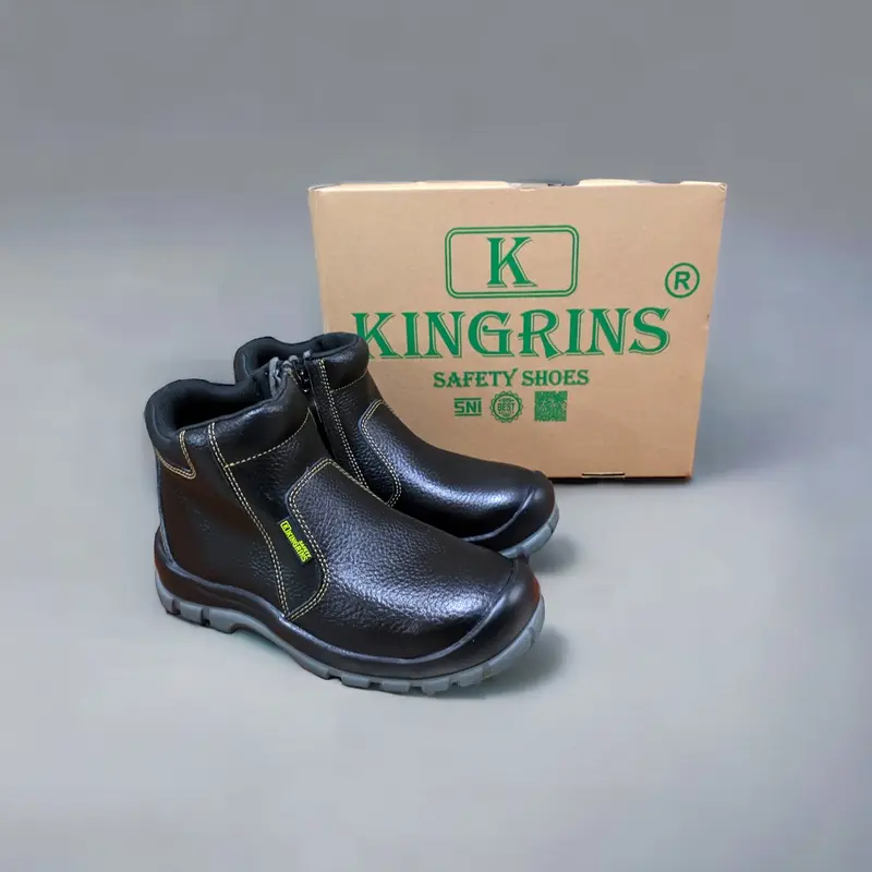 KINGRINS Sepatu safety kerja ujung besi kulit asli tahan panas anti slip / sepatu kerja welder proyek kontruksi Riri RD 4
