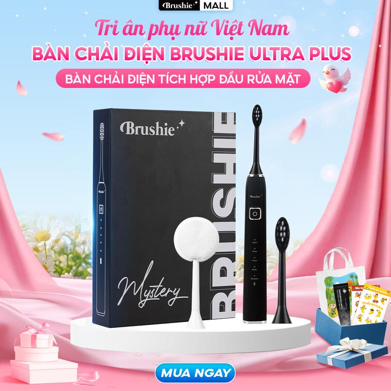 [FLASH SALE GIỚI HẠN] Bàn chải điện Brushie Ultra Plus tích hợp đầu rửa mặt hỗ trợ làm sạch hiệu quả [ BẢO HÀNH 1000 NGÀY ] - TẶNG 1 TÚI CANVAS + 1 KEM ĐÁNH RĂNG + 2 TẤM STICKER