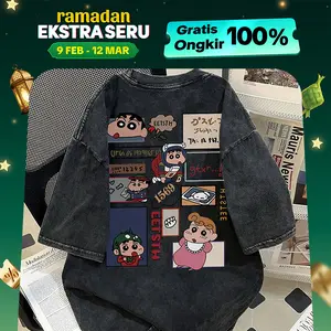 Jessica Korean T shirt Korean Style Kaos Lucu Oversize Warna Hitam Washed Krayon Shincan Printing Terbaru  Cotton