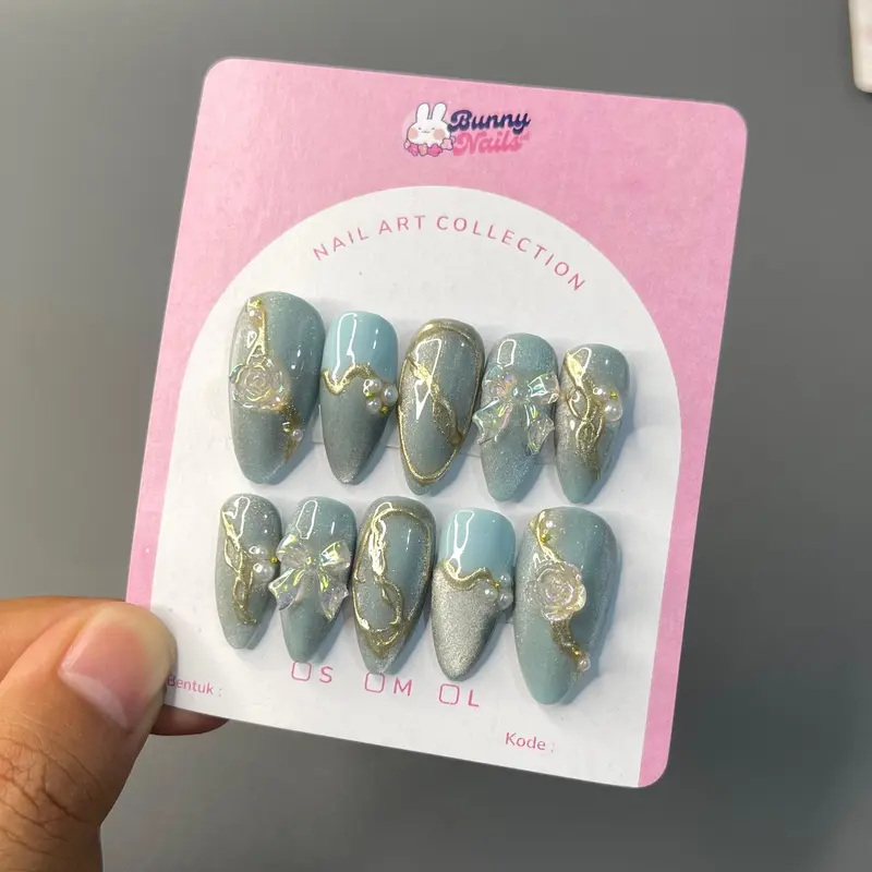 AM25 WEDDING PRESS ON NAILS | BUNNYNAILSID | KUPAL KUKU PALSU Art Nail Art Wedding Wisuda 5