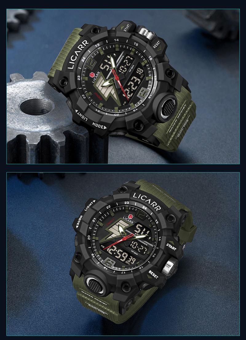 Product Introduction of LICARR Jam Tangan Pria Olahraga Analog-Digital Fashion Tahan Air Santai Kuarsa Jam Tangan Cowok Original Merek Stopwatch 9528 51