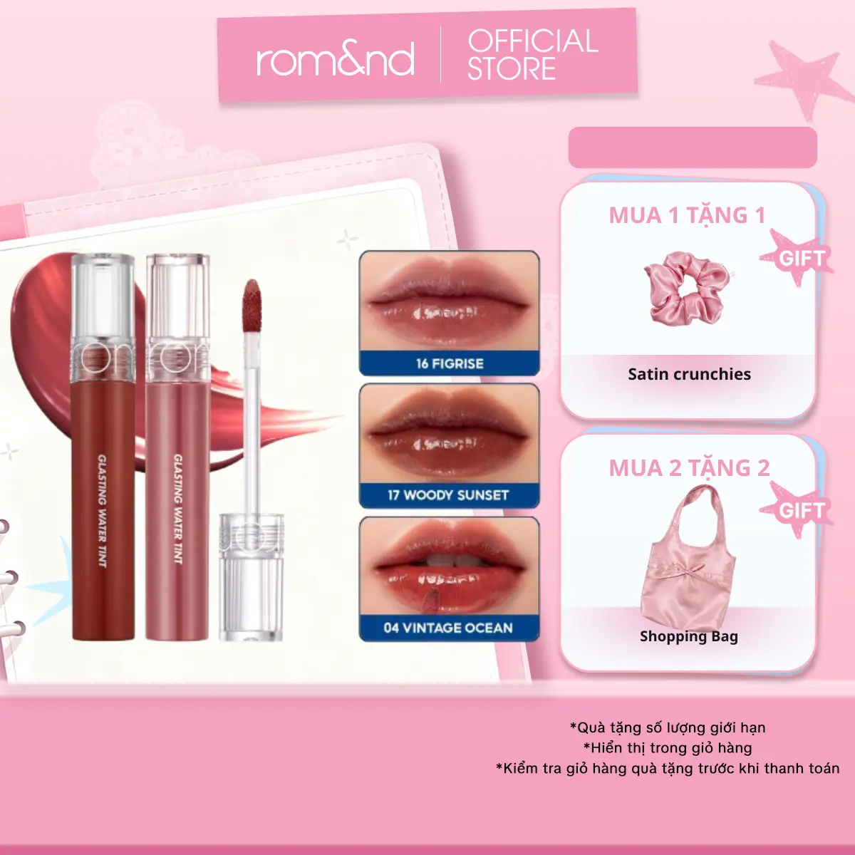 Son Tint Nước Trang Điểm Hàn Quốc Romand Glasting Water Tint 4g Cosmetic Mỹ Phẩm figriseromand romand Rom&nd