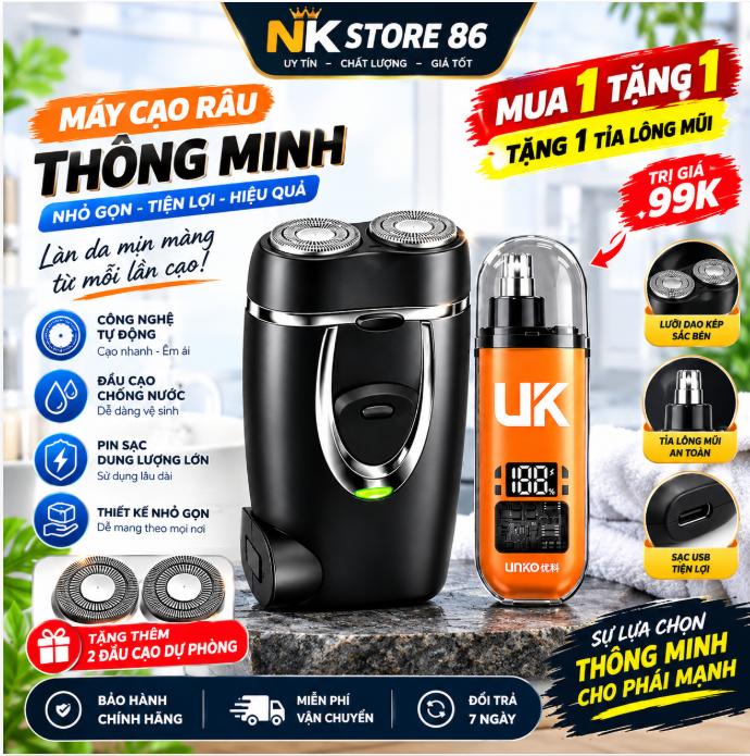 Máy Cạo Râu Điện 2 Đầu Cạo Thông Minh Chống Nước, Pin Sạc Trực tiếp, Êm Ái, Cạo Sát, Tặng Tỉa Lông Mũi