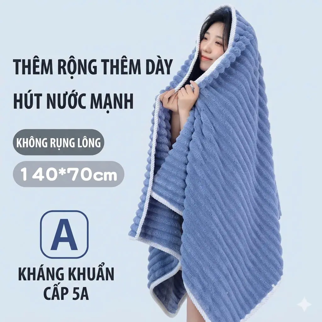 Khăn Tắm Nhung San Hô Mềm Mịn Cao Cấp 140x70cm Siêu Thấm Hút Khô Nhanh An Toàn Cho Da Phù Hợp Gia Đình Spa Khách Sạn