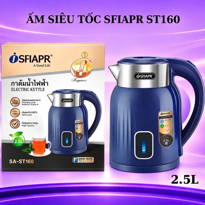 Ấm Đun Nước Siêu Tốc INOX 304 SFIAPR Cao Cấp 3 Lớp 1500W Dung Tích 2,5L - Bình Đun Nước, Ấm Siêu Tốc