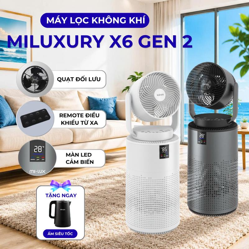 ( MILUXURY) Máy Lọc Không Khí MILUXURY X6 Gen 2 – Lọc HEPA H13, Quạt Đối Lưu Êm Mát, Màn LED Cảm Biến Thông Minh