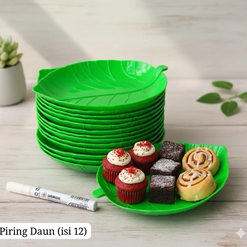 12 PCS PIRING SAJI MODEL DAUN UNIK ESTETIK UKURAN SEDANG TANGGUNG DAN MODEL SQUARE SQUIRCLE CAMILAN