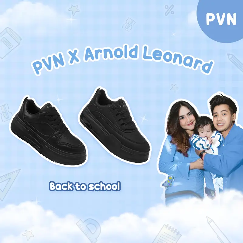[PVN X ARNOLD] PVN Back To School Sneakers Sepatu Sekolah Hitam Wanita Collection 0