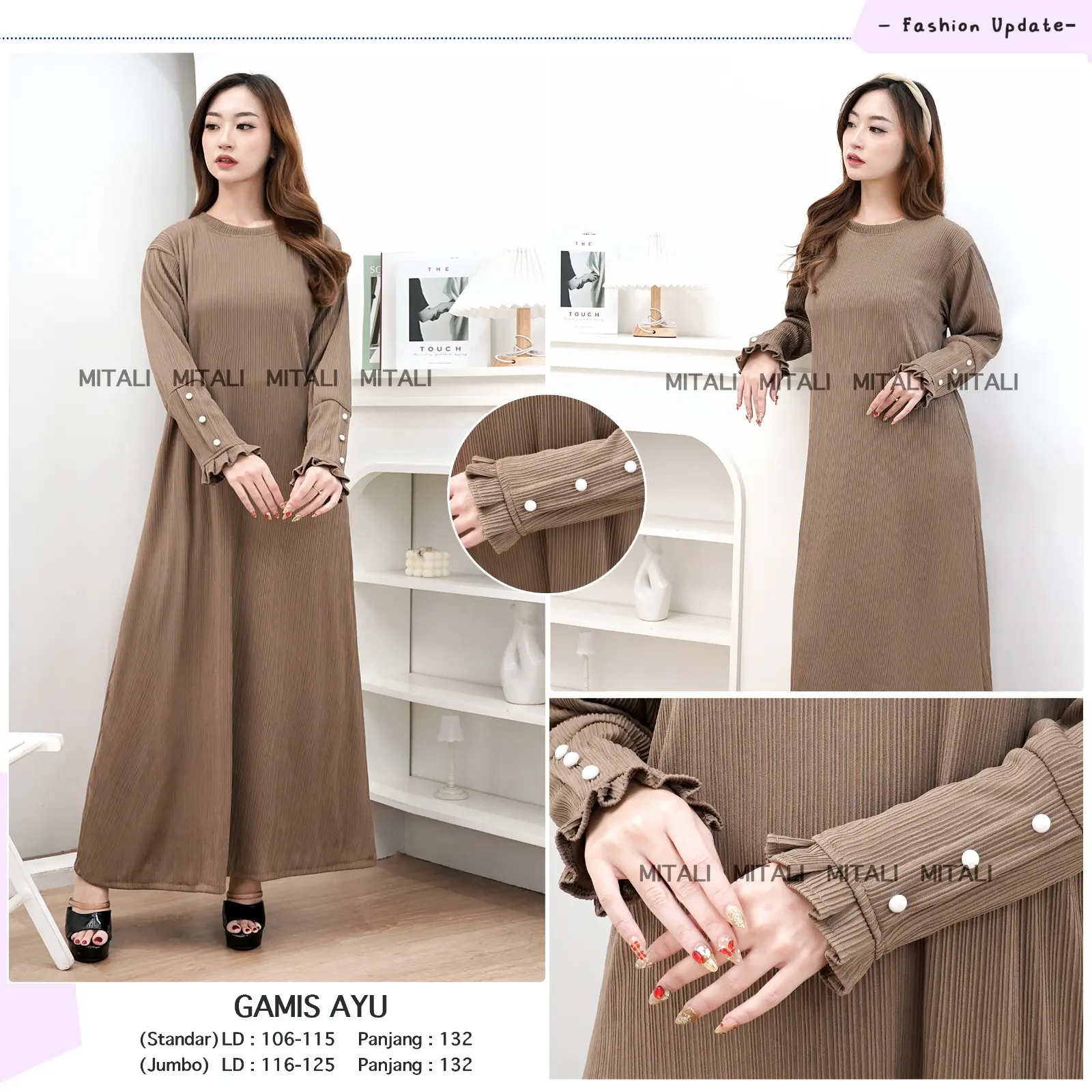 D - Gamis Ayu Ruffle Kancing Tangan Knit Condru [READY KIRIM]