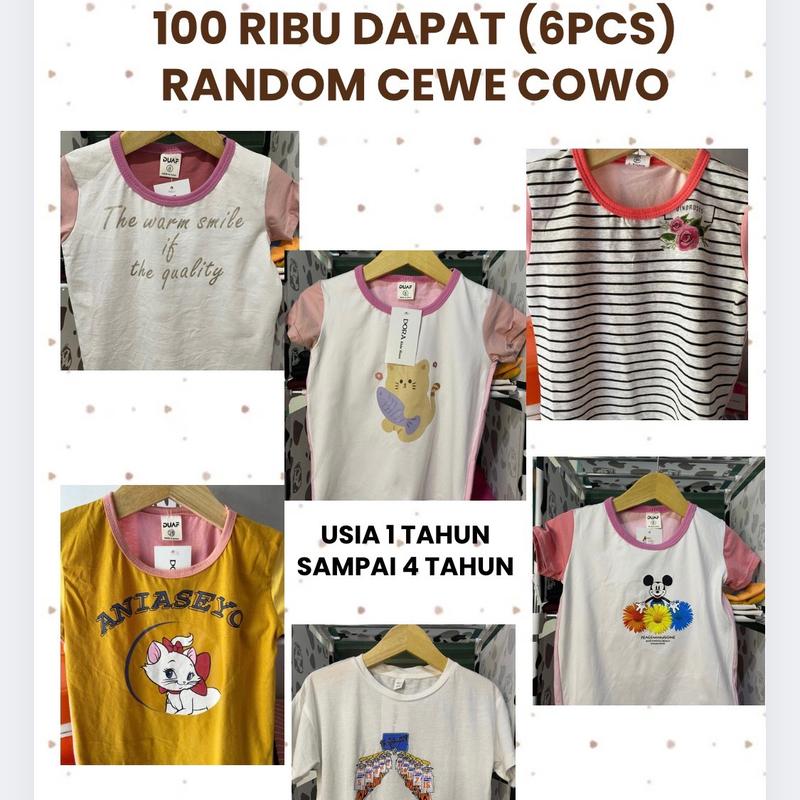 PROMO Paket 6 Pcs Kaos Anak Cewe Cowo Motif Random Bahan Premium 1