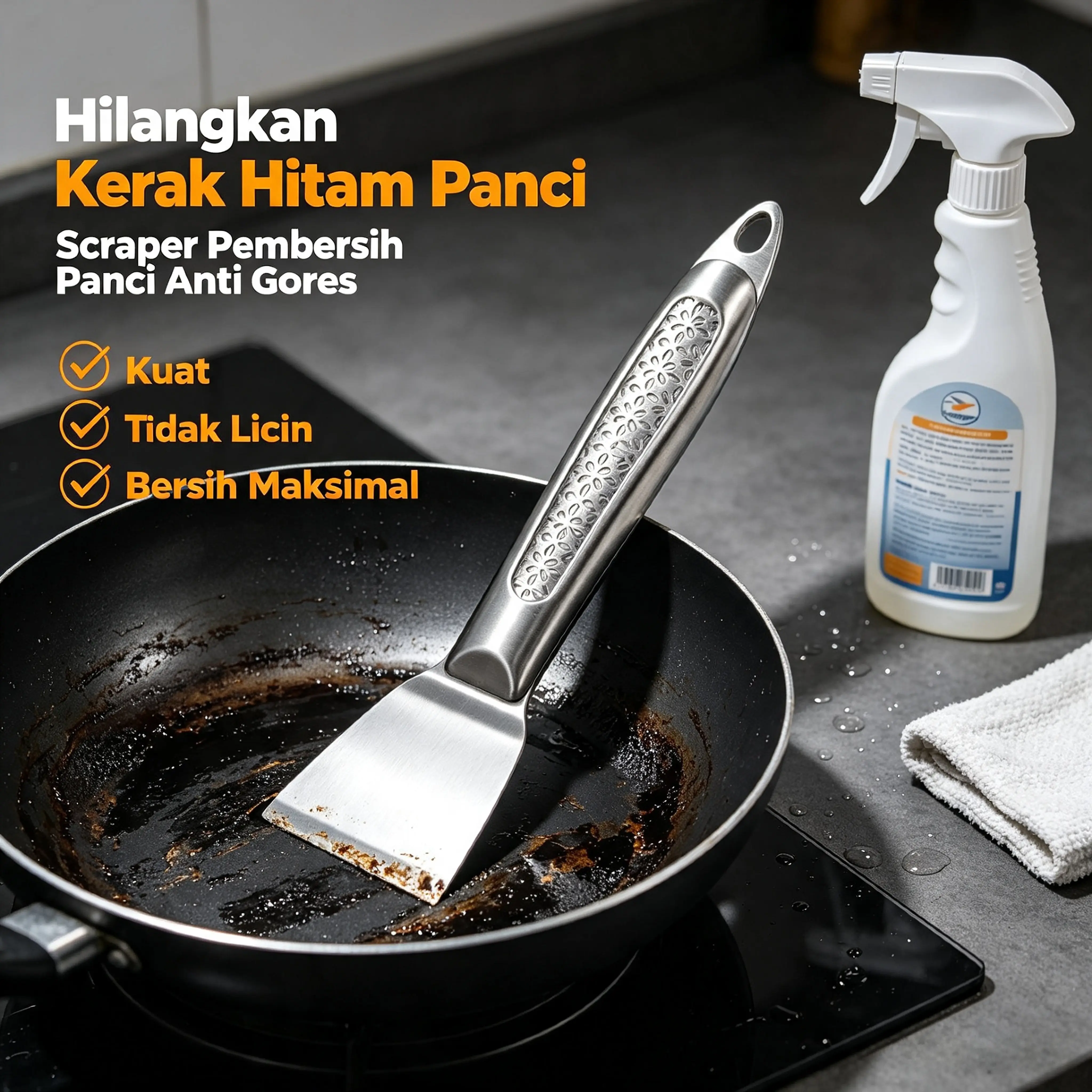 Sekop Pembersih Dapur Multifungsi Baja Tahan Karat, Alat Pembersih Kerak Hitam, Minyak, Tar Pada Dasar Panci, Sekop Pencair Es Kulkas