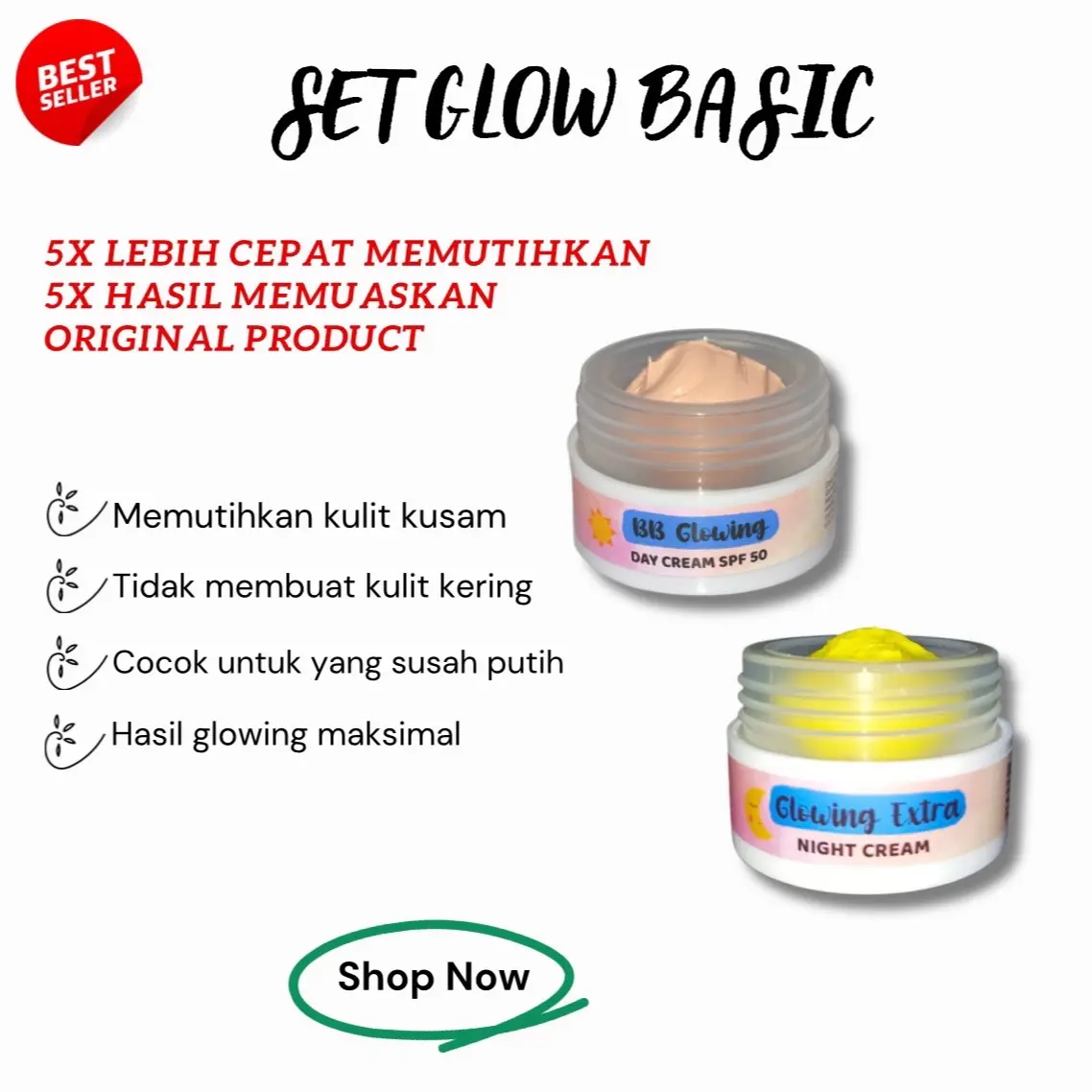 SATUAN GLOWING EXTRA WHITENING SPF 50  Mencerahkan Memutihkan Wajah dengan cepat night glow
