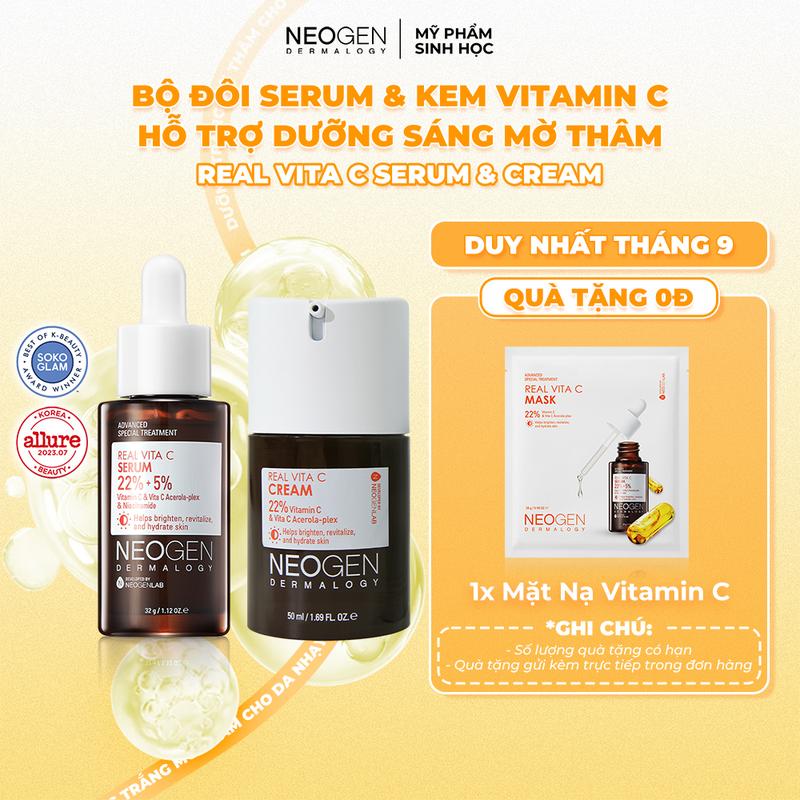Bộ Sản Phẩm Serum & Kem Dưỡng Vitamin C 22% Hỗ Trợ Mờ Thâm, Giúp Dưỡng Trắng Da Neogen Dermalogy Real Vita C