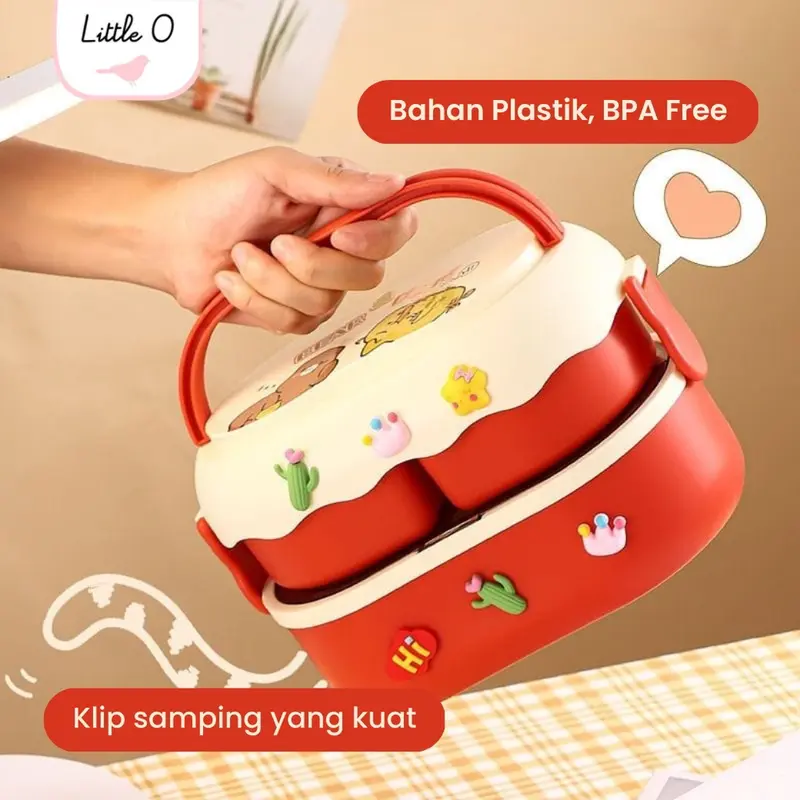 Little O BEAR DUCK 2 layers lunch box set with cutlery tempat bekal dua susun kotak bekal anak tempat bekal karakter kotak bekal murah 3