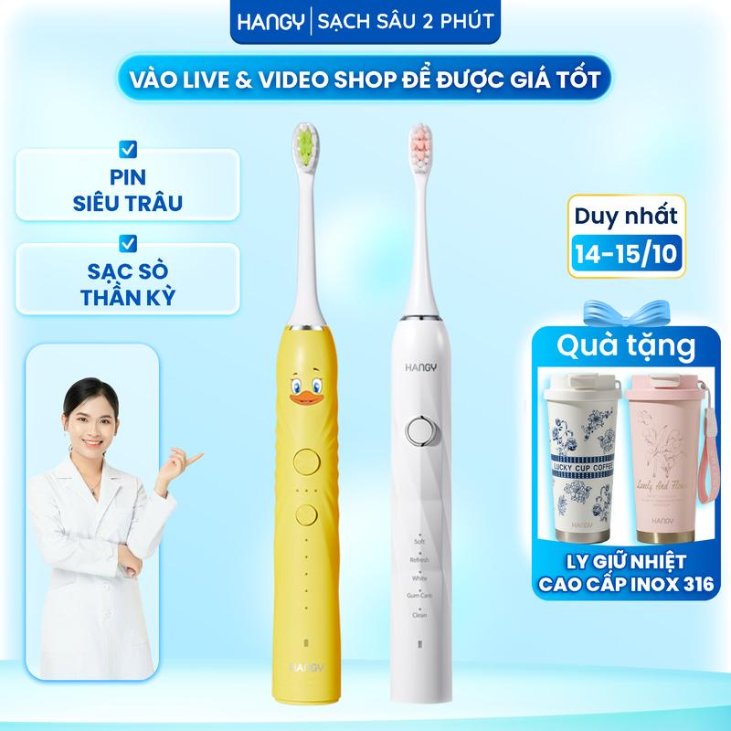 [Combo] Bàn chải điện người lớn HY23Pro siêu sóng âm và bàn chải điện trẻ em HANGY
