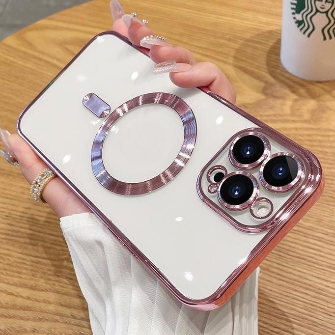 Softcase Original Resmi Magsafe Magnetic Wireless Charging Plating Case Untuk IPhone 15 14 13 12 11 Pro Max 7