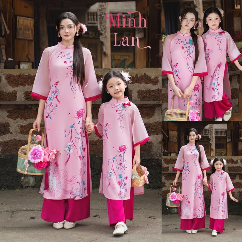 Áo dài tết cách tân trẻ em Econice dành cho mẹ và bé gái 5 6 7 8 9 10 11 12 tuổi