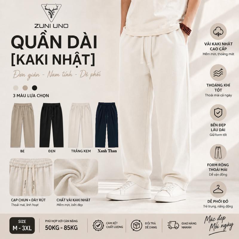 Quần Dài Kaki Form Suông Cạp Chun Co Giãn, Chất Liệu Kaki NHẬT Cao Cấp Mềm Mại, Thoáng Mát Menswear Pants [Mã 888]