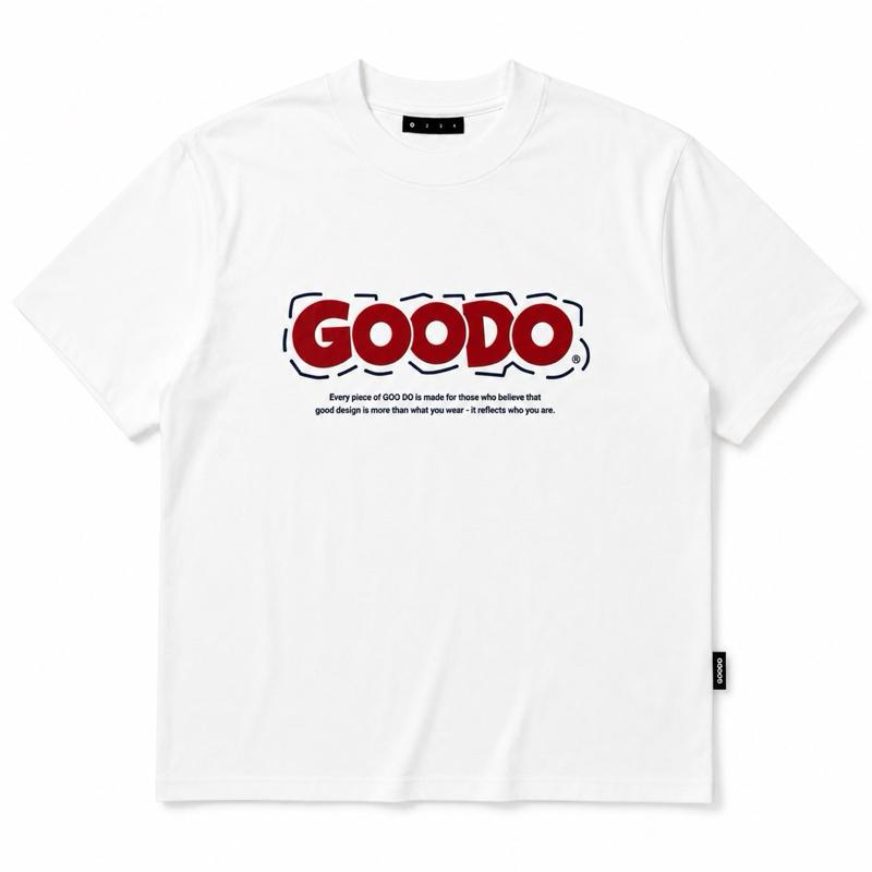 GOO DO Signature Logo White Red Tee – Áo Thun Semi Oversize Tee chất liệu Cotton