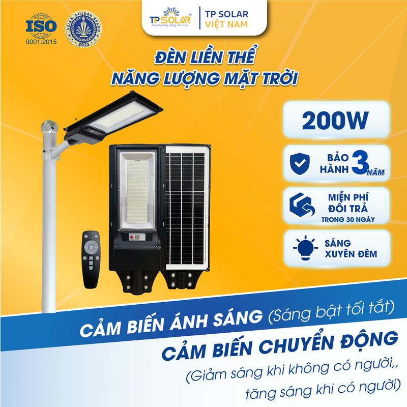 ĐÈN LIỀN THỂ CÔNG SUẤT 200W Đèn Năng Lượng Mặt Trời Liền Thể Công Suất 200W TP.LT01.200 TP Solar 966 Led Pin MONO Sạc Nhanh Chế Độ Sáng Cảm Biến Chuyển Động