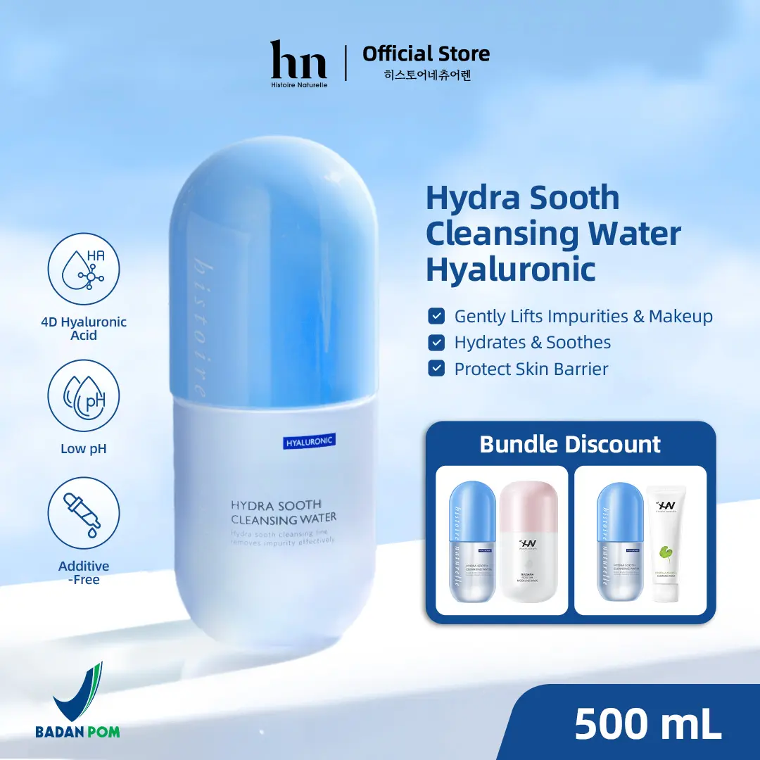 Histoire Naturelle Hydra Sooth Cleansing Water Hyaluronic 500ml - Pembersih Makeup Wajah Miccelar Water dan Kotoran - Hyaluronic Acid Makeup Removal Remover