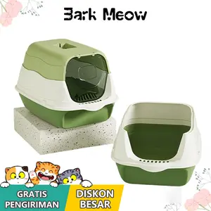 Cat Litter Box Besar 2-in-1Tempat Bak Pasir Kucing Pet Toilet Tertutup Bak pasir Kucing Anti bau Free Sekop