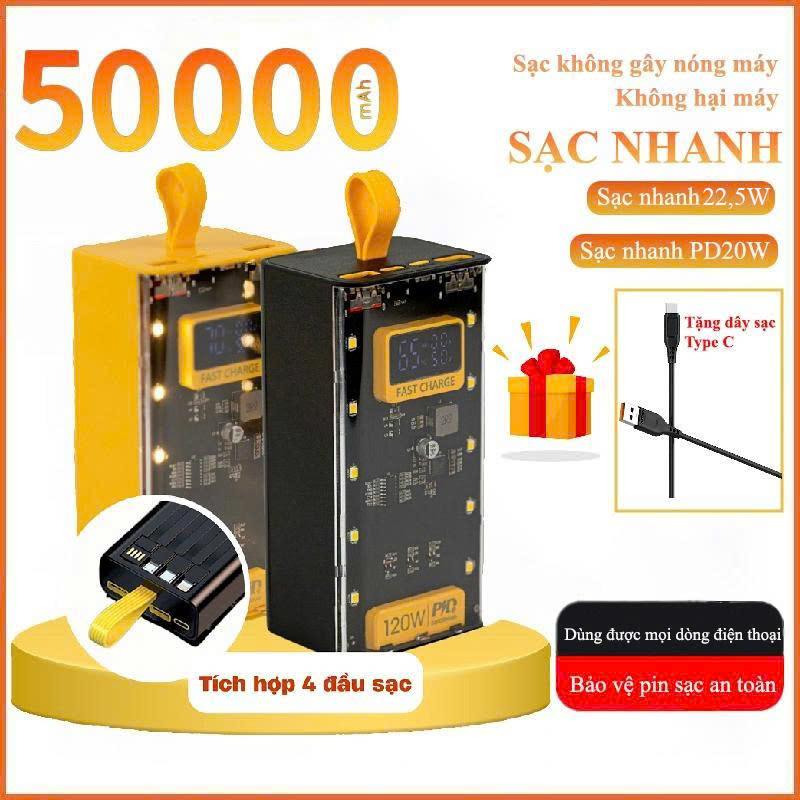  Sạc dự phòng 50000mAh 30000mAh VN06 22,5W sạc nhanh PD20W tích hợp cổng sạc tiện lợi có đèn led - Đen Titan pin  dự 