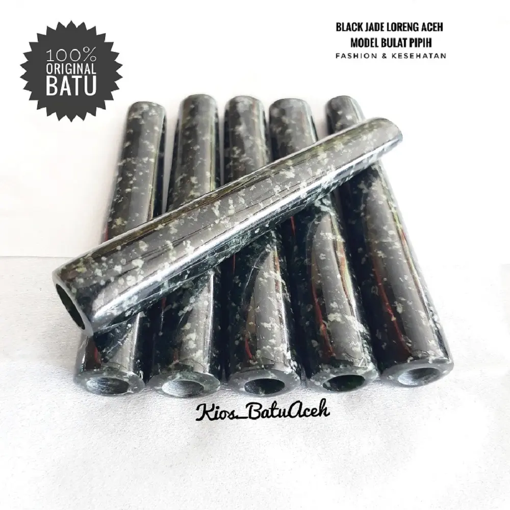 Aksesoris Batu Giok Black Jade Loreng Original Asli Aceh Bulat Pipih