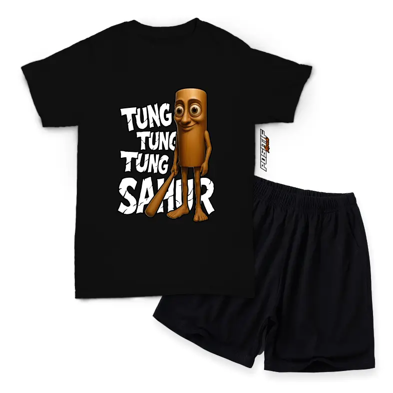 Positif Merch Baju Kaos Anak Setelan Tema Anomali Viral Desain Kartun Tung Tung Tung Sahur Lucu Laki Perempuan 0