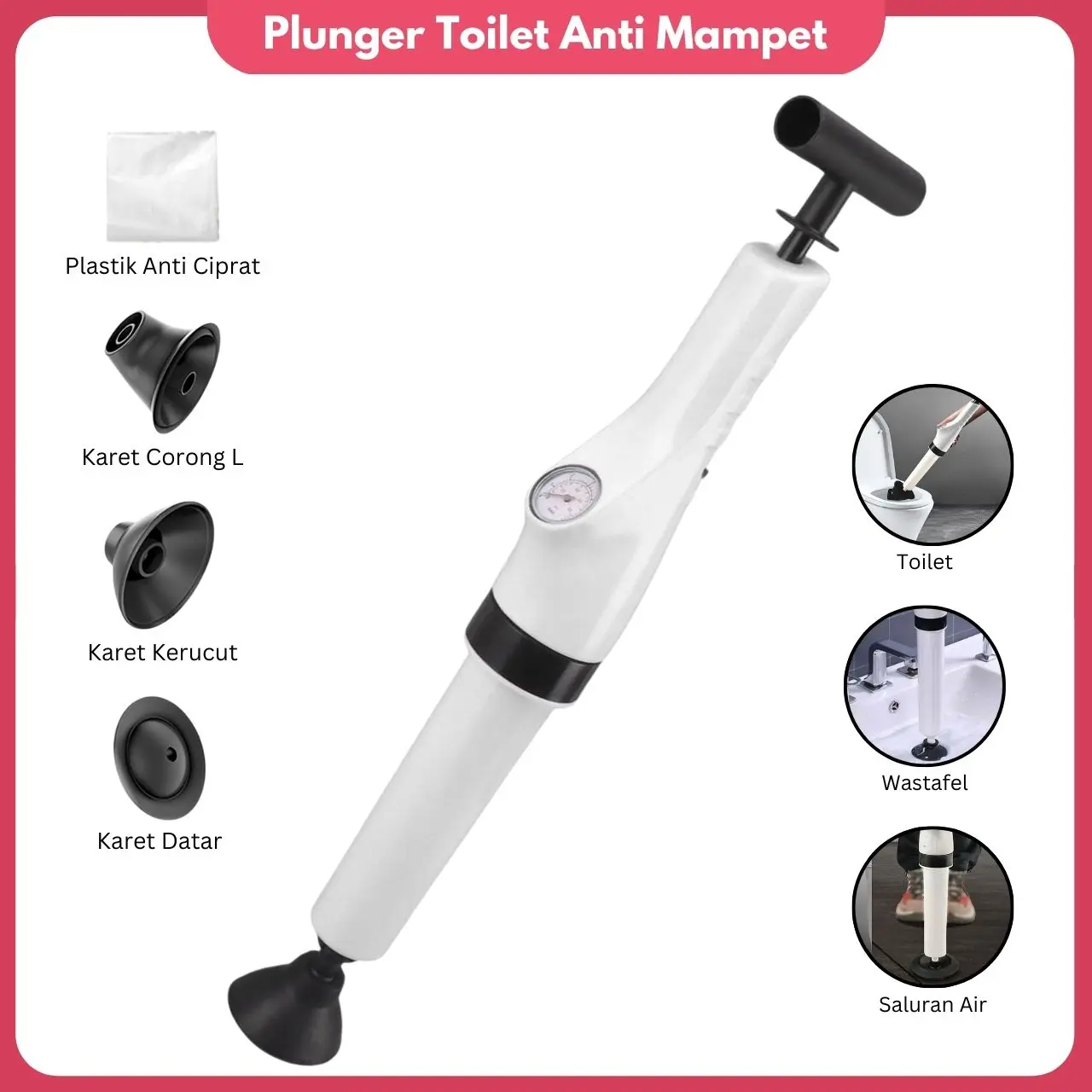 Pompa Pendorong Saluran Air Tersumbat Pompa Angin Tekanan Tinggi Pompa Toilet Tersumbat Anti Mampet Pendorong Wastafel Karet