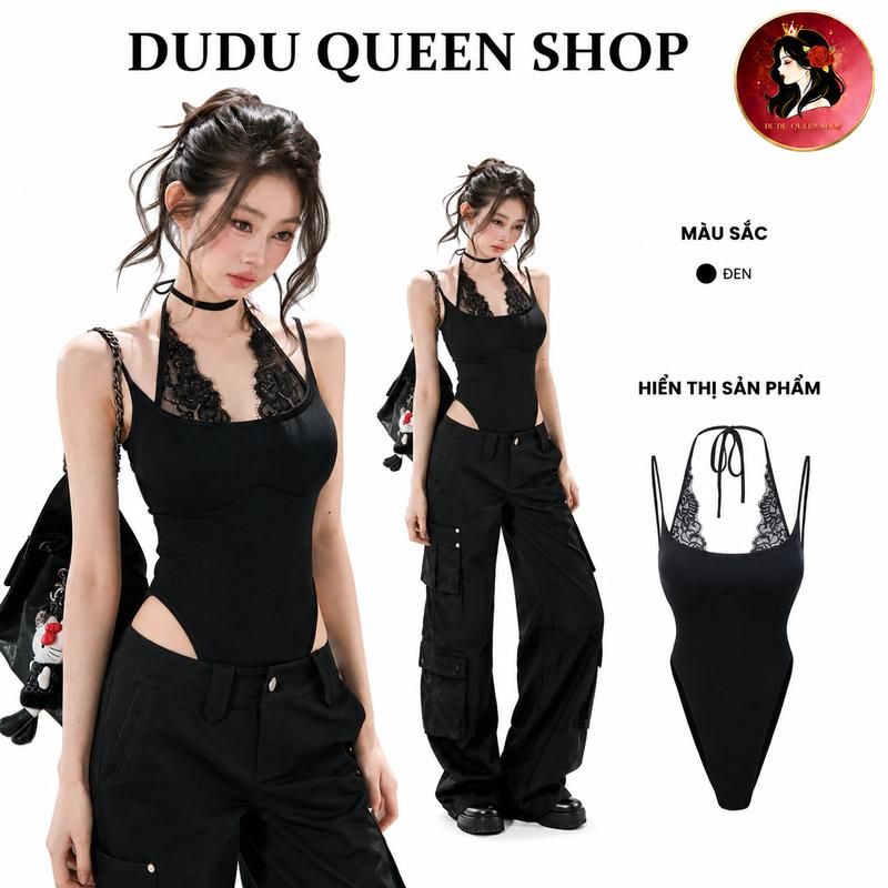 Thiết kế sọc dọc với miếng đệm ngực có thể tháo rời, dây buộc cổ, áo hai dây liền thân.
