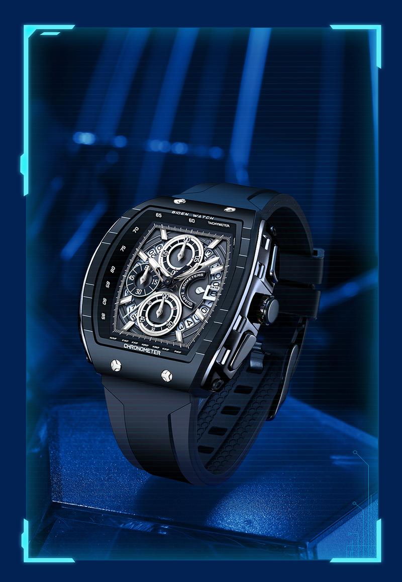 Product Introduction of 【003Harga telah diganti, cepat beli】BIDEN Jam Tangan Pria Anti Air Olahraga Multifungsi Tali Silikon Pria Jam Tangan Cowok Original YNR028 4