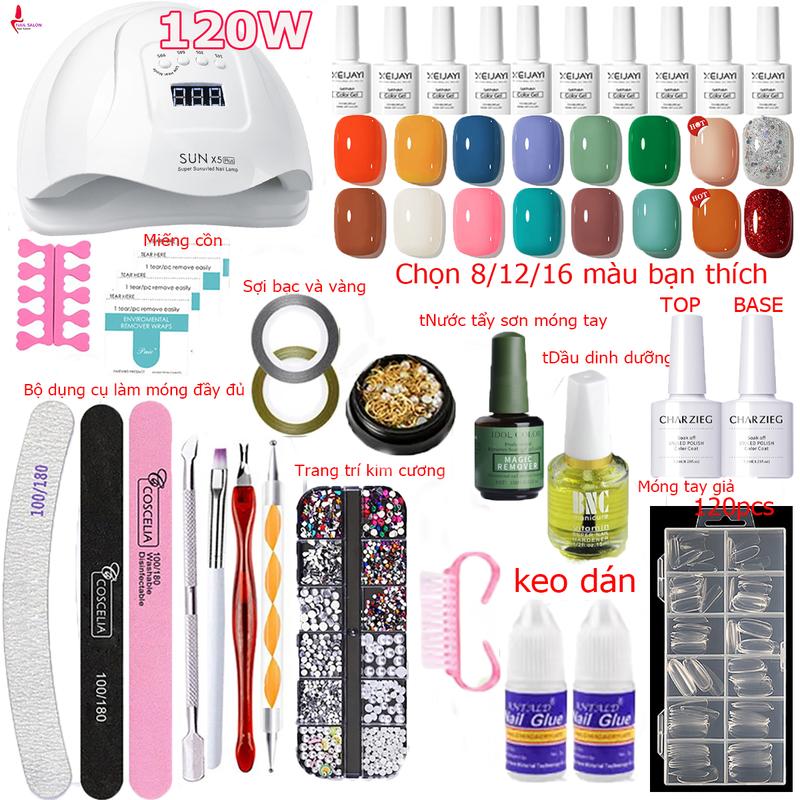 Nail Salon,set sơn thạch nail Bộ làm móng đèn sấy móng 120W 8/12/16 màu để lựa chọn  sơn móng gel  nước tẩy sơn móng tay dụng cụ làm móng  Tinh Dầu Chăm Sóc Móng Tay Trong Suốt móng giả keo Bộ dụng cụ làm móng cho người mới bắt đầu
