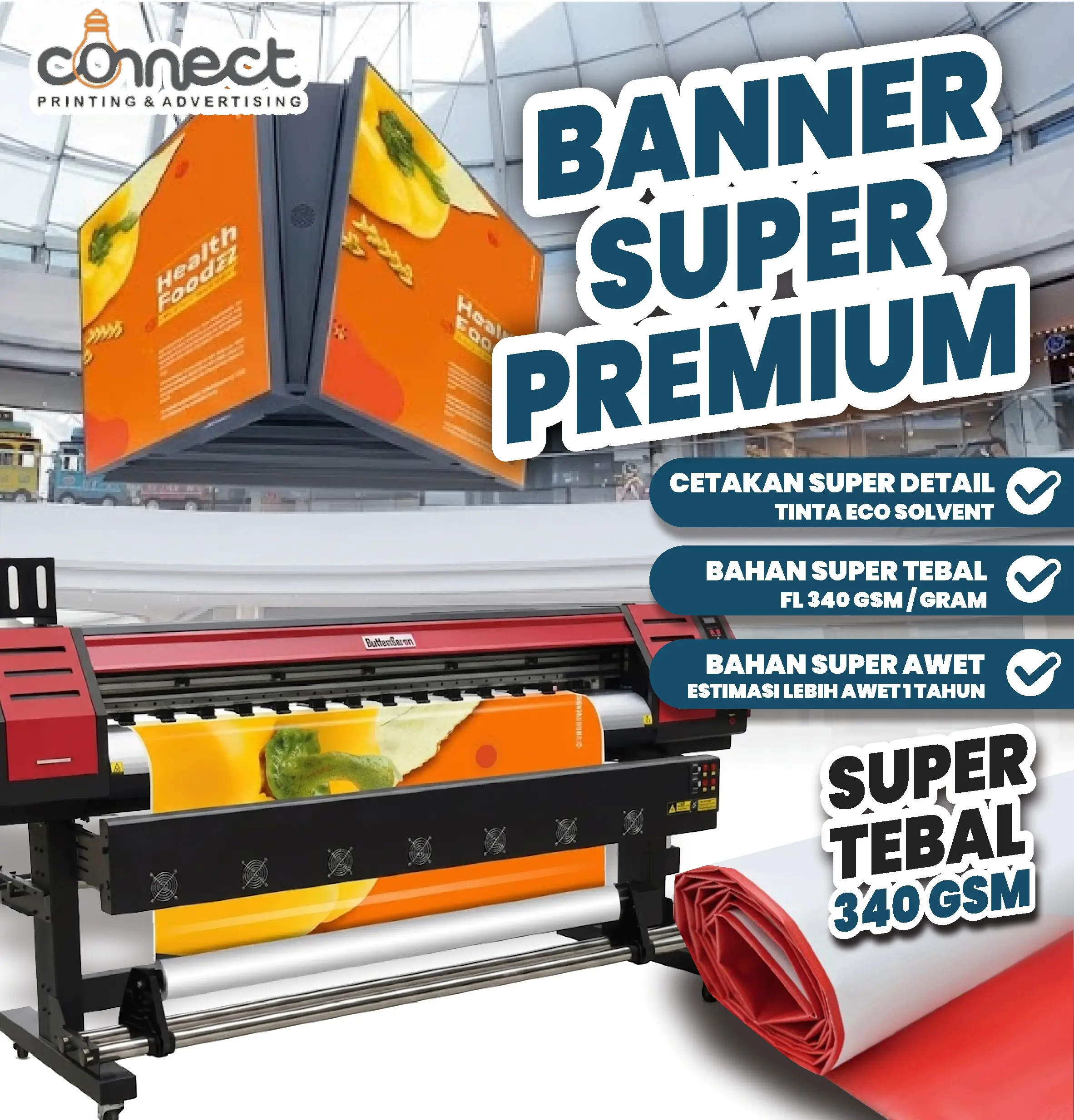 Cetak Banner Premium Super Tebal 340 gsm - Ukuran Bebas Desain Custom