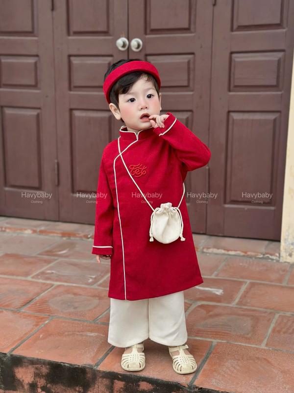 Havykids-TẶNG TÚI LÌ XÌ Áo Cách Tân Thêu Tết 2026 Cho Bé Trai Chất Liệu Nỉ Nhung Sang Trọng