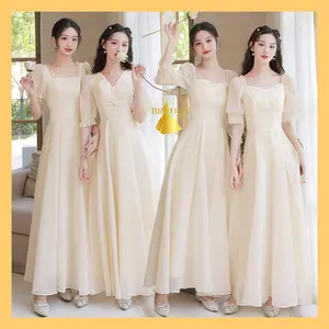 BD Gaun Bridesmaid Sister Dress Gaun Pesta Panjang Dan Pendek Warna Cream BD67-74