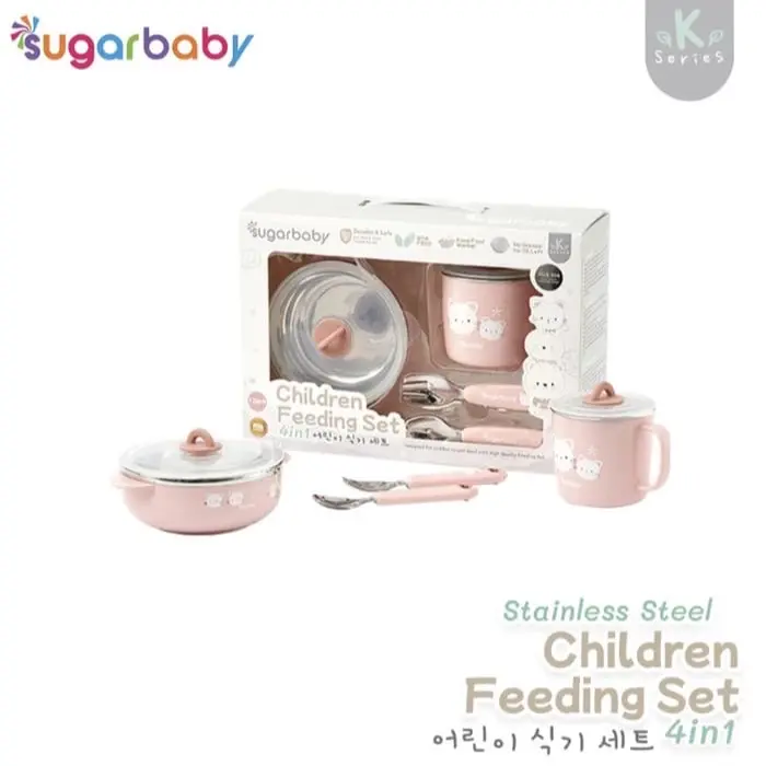 Sugar Baby Children Feeding set 4in 1/ perlengkapan makan bayi Bowl garpu sendak alat stainless steel Buah Kitchenware Dapur