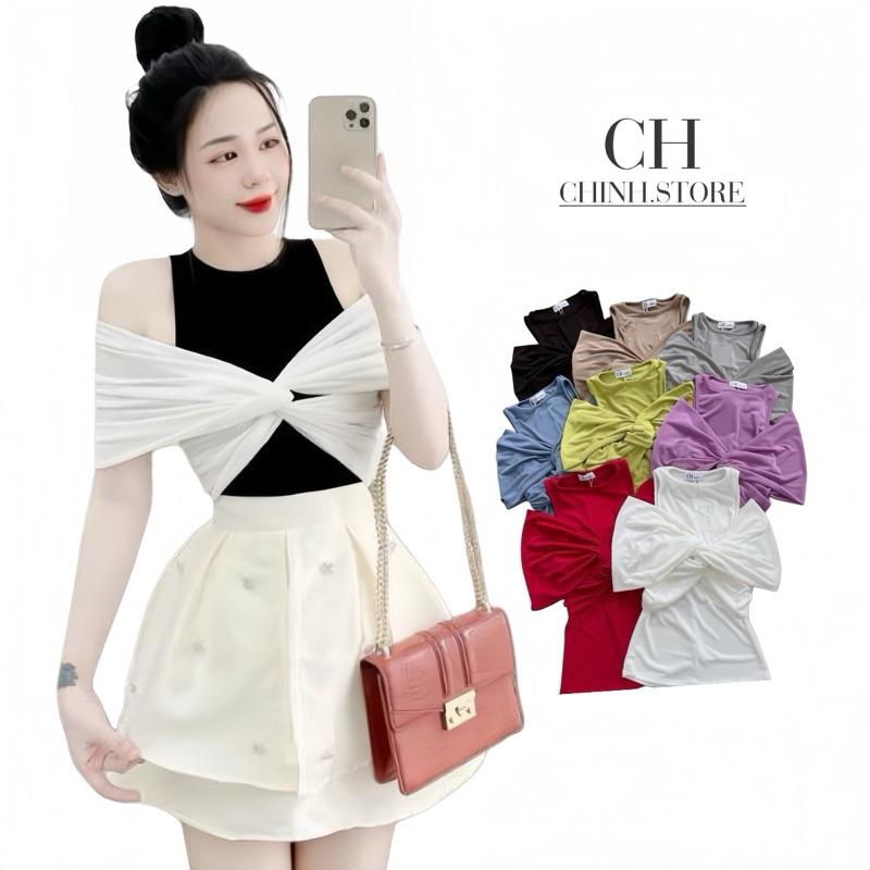 A19- Áo thiết kế CÁCH ĐIỆU TAY thun nhũ trễ vai Nữ Women Top