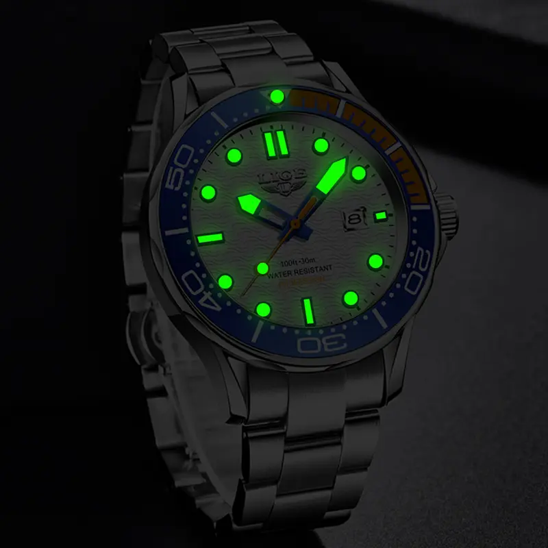 L E Fashion Q rtz Man tch Business Lu ury Stainless Steel Cas l Sports Auto Date terproof Luminous Simple tches for Men