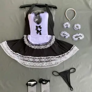 Dress maid leher tali belakang kostum pelayan super jumbo + stoking