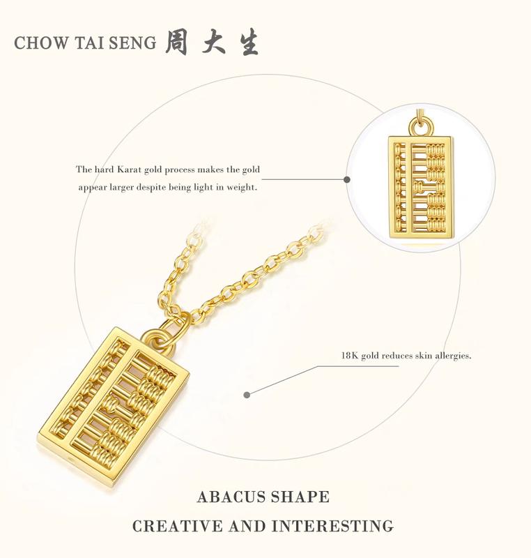 【Chow Tai Seng】18K Au750 Gold Rose Flower & Abacus Hot-selling Daily Fashion Pendant Necklace (with gift chain) 7